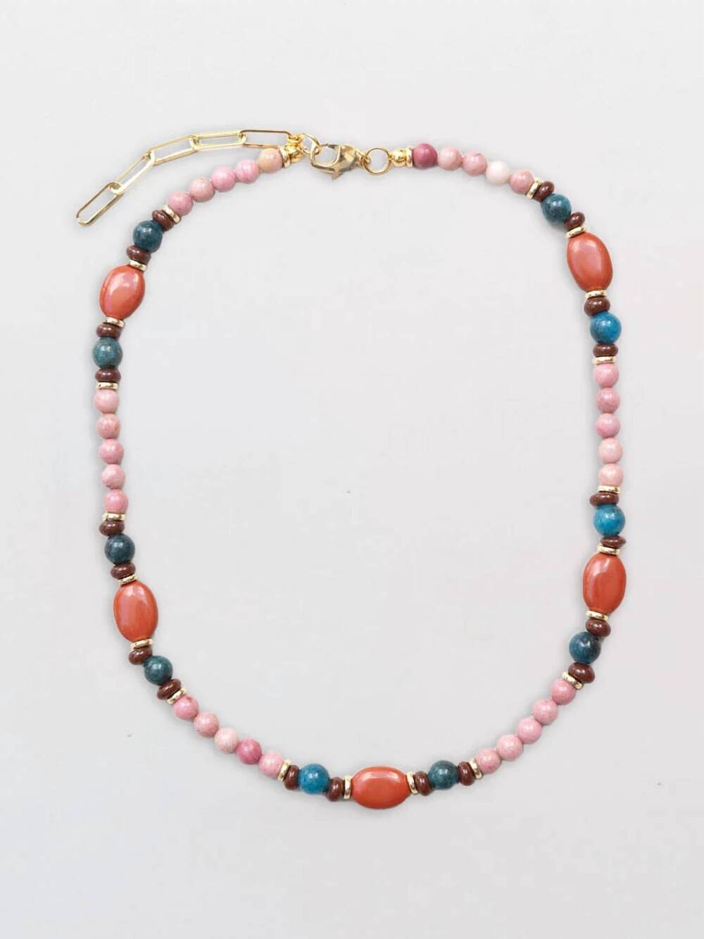 NEW BY LILLA women's brownstone earthy beaded necklace in multi color